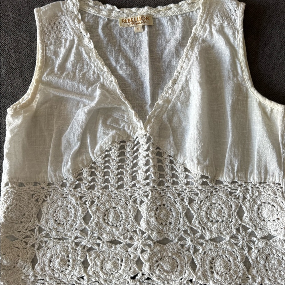 Rebellion White Cropped Embellished Tank Top